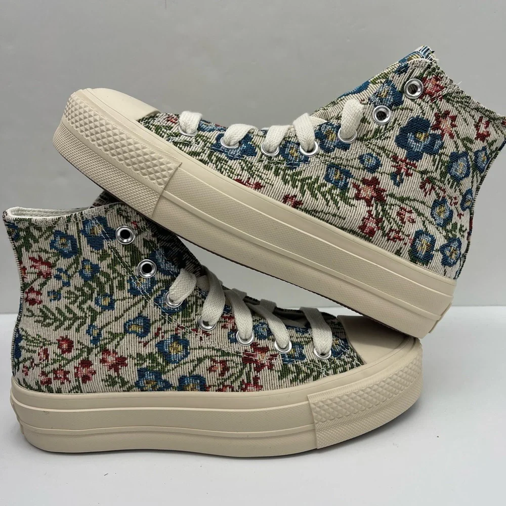 Converse WMNS Floral High-Top CTAS LIFT HI EGRET/NATURAL IVORY Platform Sneakers